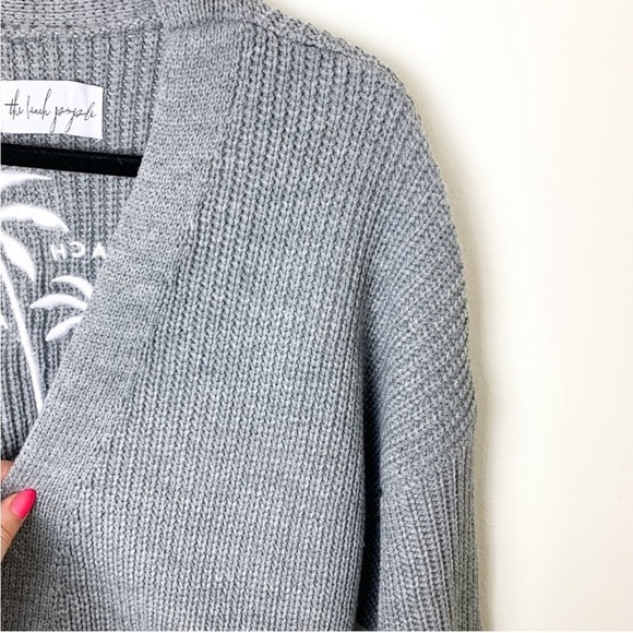 SOLD! THE BEACH PEOPLE Gray Twin Palms Chunky Knit Open Front Cardigan XL/2XL - Picture 6 of 16